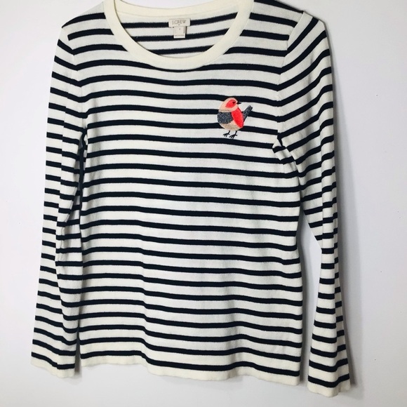 J Crew sweater women small stripe embroidered bird - Picture 1 of 10